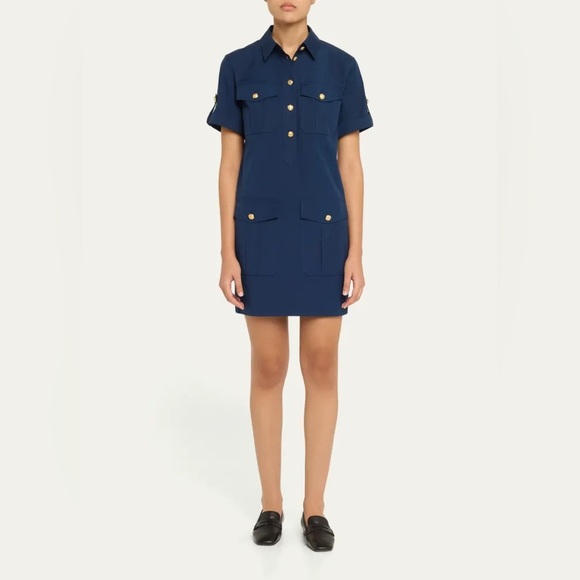Veronica Beard Blue Lucca Cotton Sheath Mini Dress with Polo Collar - Picture 1 of 12
